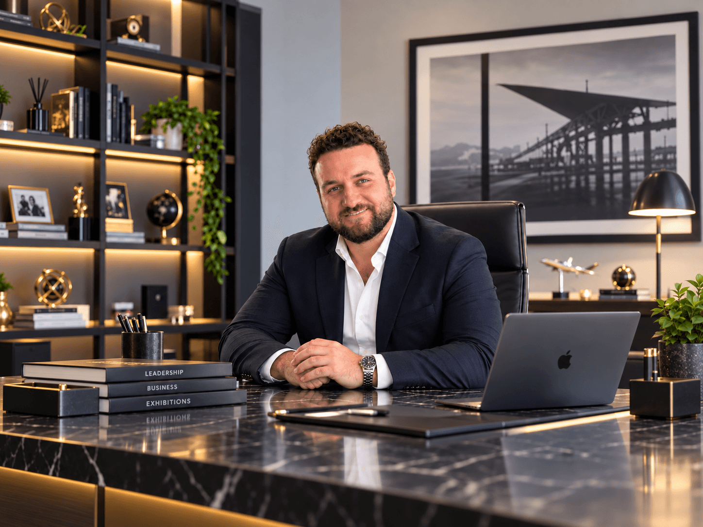 Abdullah Hannon, founder and CEO of Setup Egypt, seated at his desk